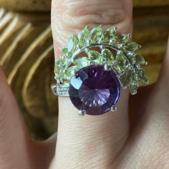 Artistic Rose De France Amethyst Peridot Sterling Silver Ring Size 7 - Picture 1 of 9